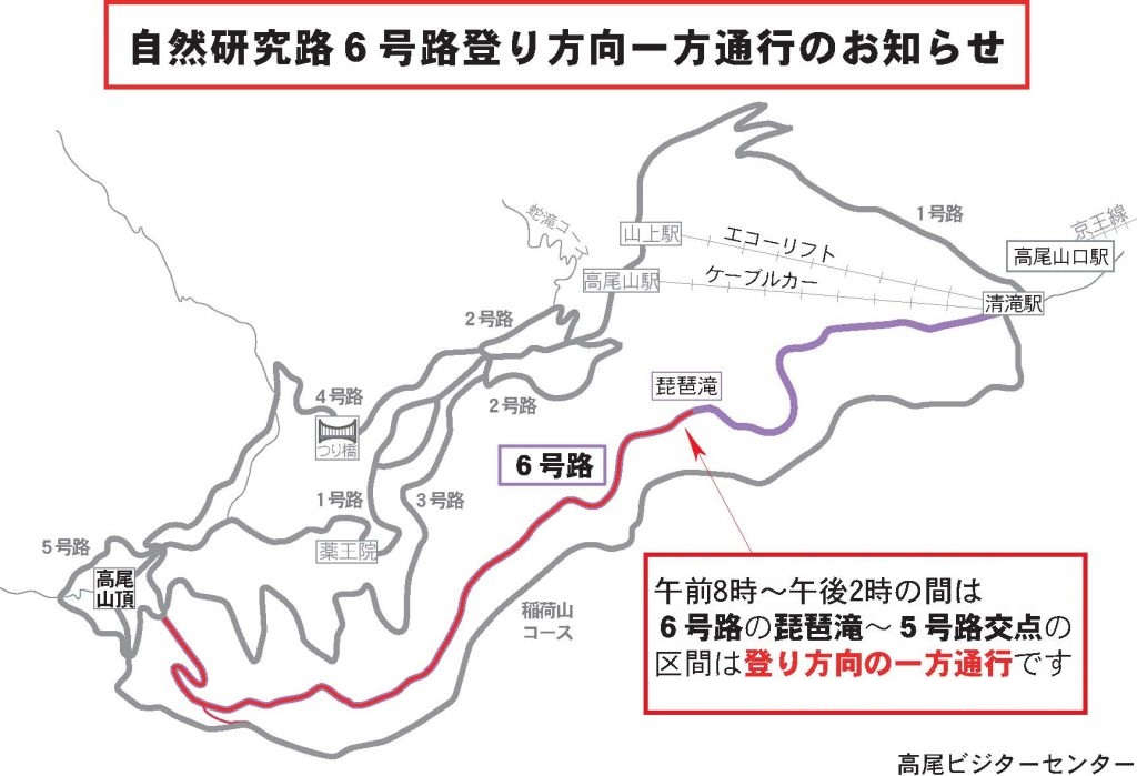 6号路上り方向一方通行のお知らせ 東京都 高尾ビジターセンター